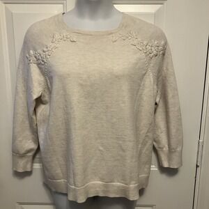 J JILL Women's‎ XL Cream Oatmeal Floral Embroidered Sweater Shirt Top